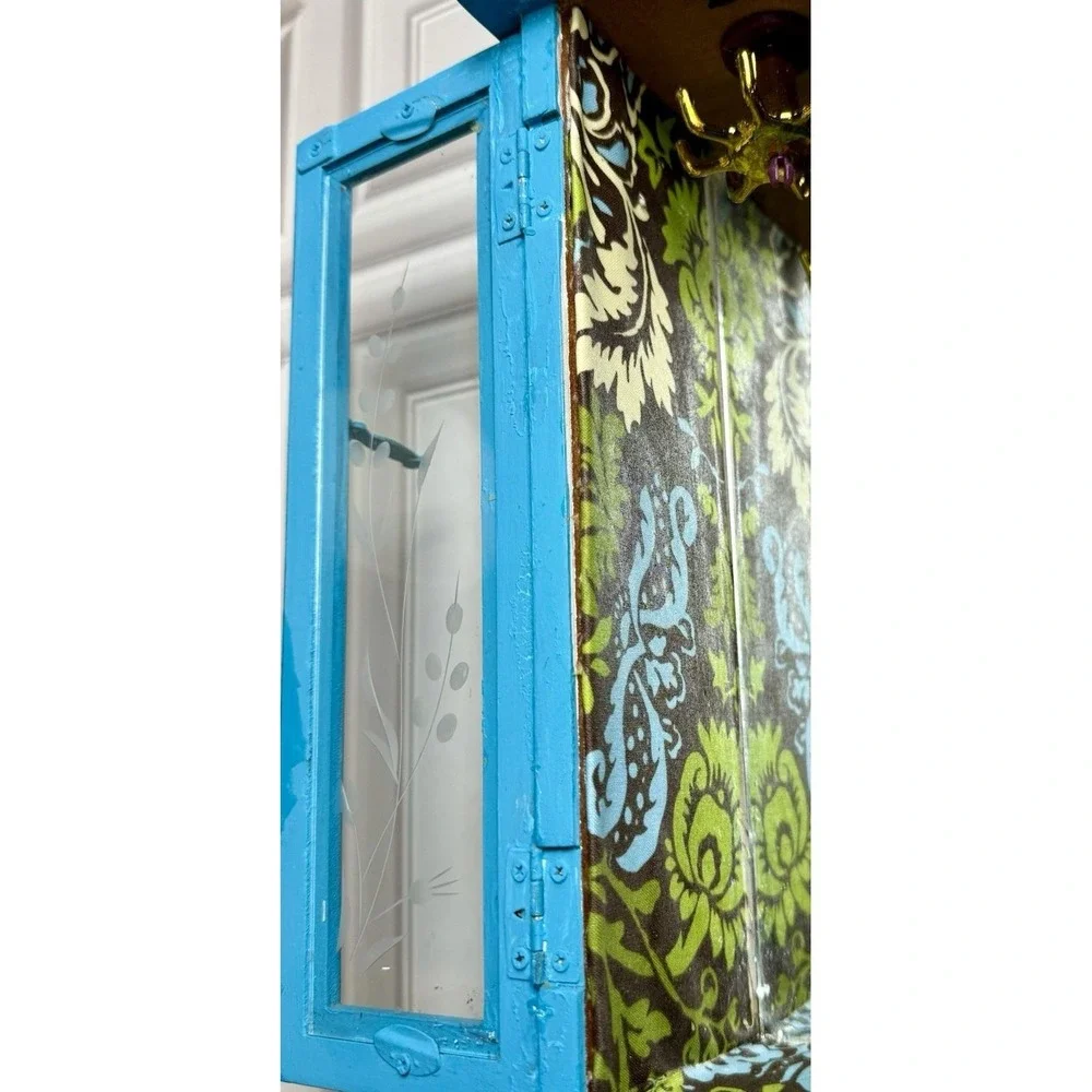 Upcycled Shabby Chic Turquoise Vintage Wood Jewelry Box Chest Armoire 5 Drawer